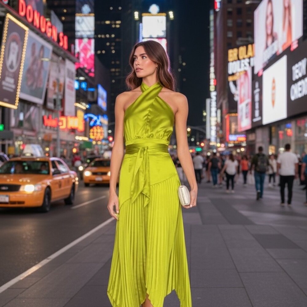 Dixon Halter Dress – Citrine Green